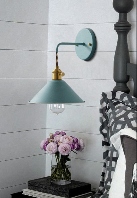 Nordic Industrial Cone Blue Wall Light