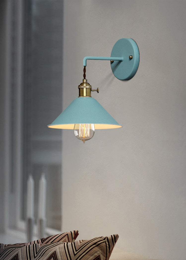 Nordic Industrial Cone Blue Wall Light