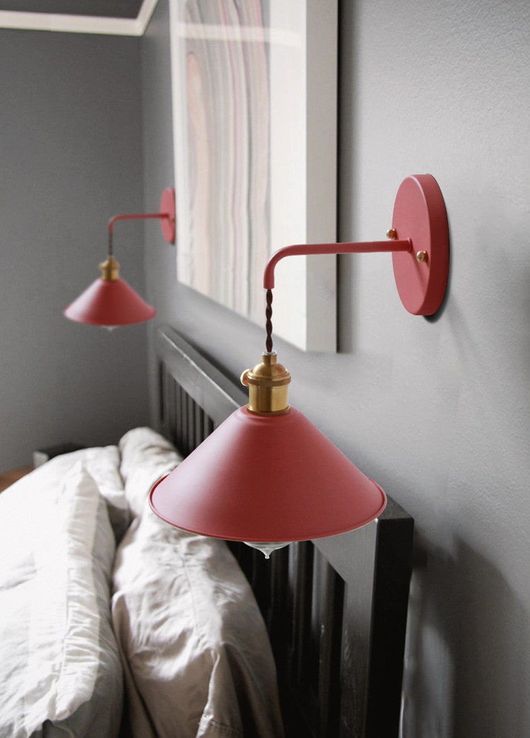 Nordic Industrial Cone Red Wall Light