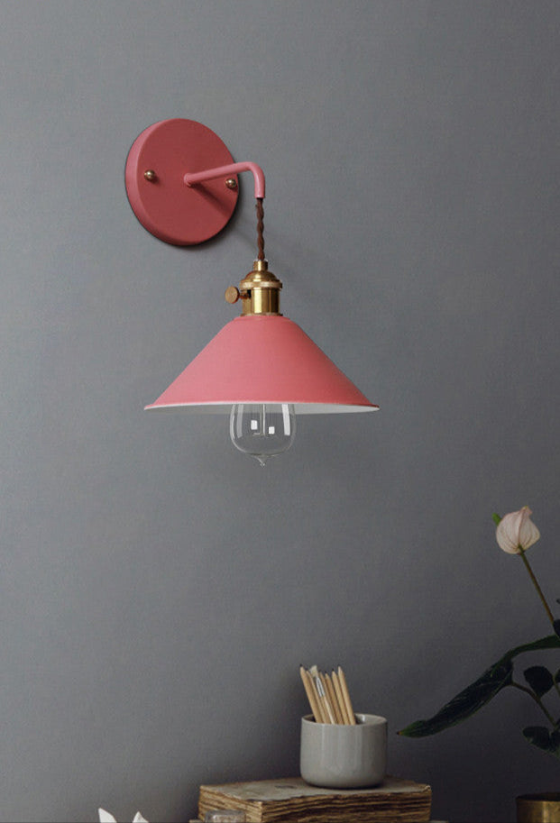 Nordic Industrial Cone Red Wall Light