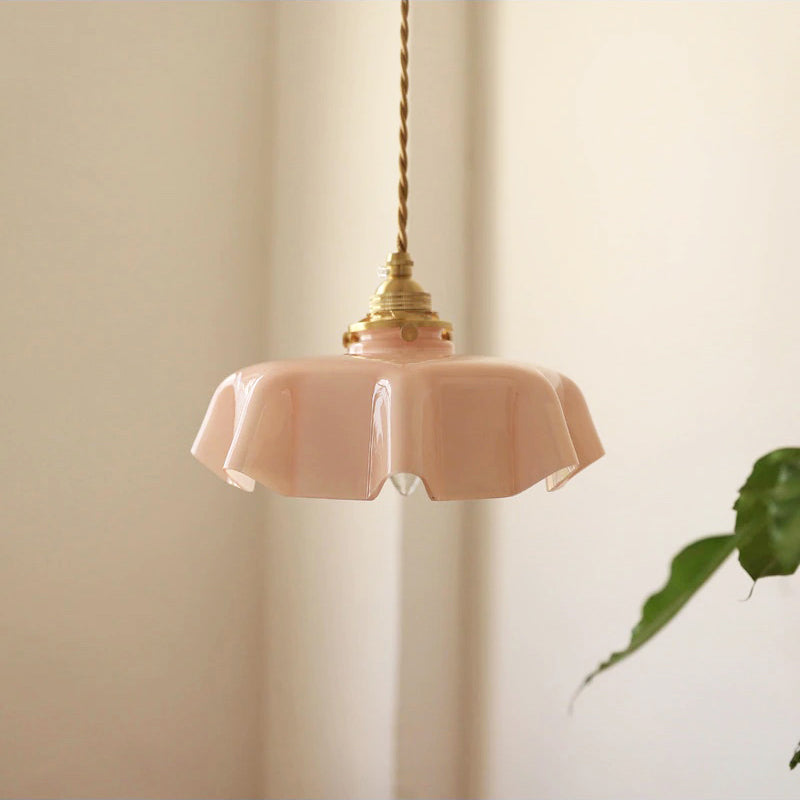 Vintage Pastel Pink Handkerchief Opaline Glass Ceiling Pendant Light