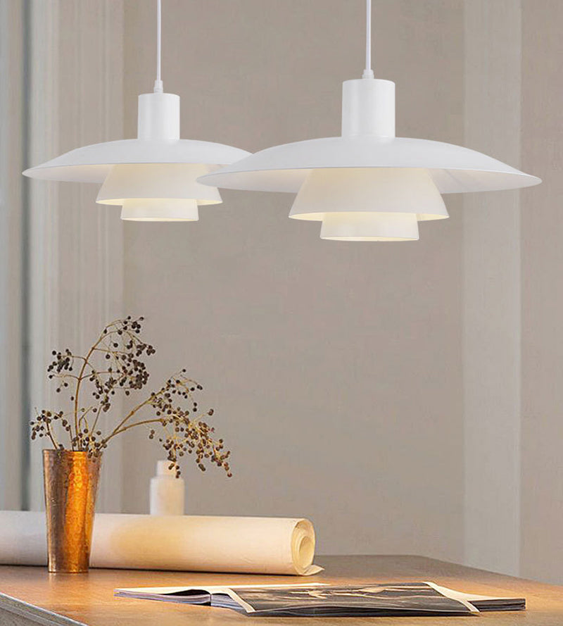 Scandi Mid-Century Modern White Umbrella Ceiling Pendant Light