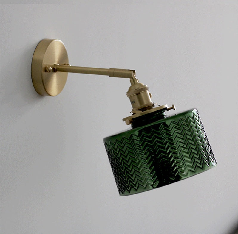 Shiny Green Glass Cylinder LED Wall Light in Art Deco Style