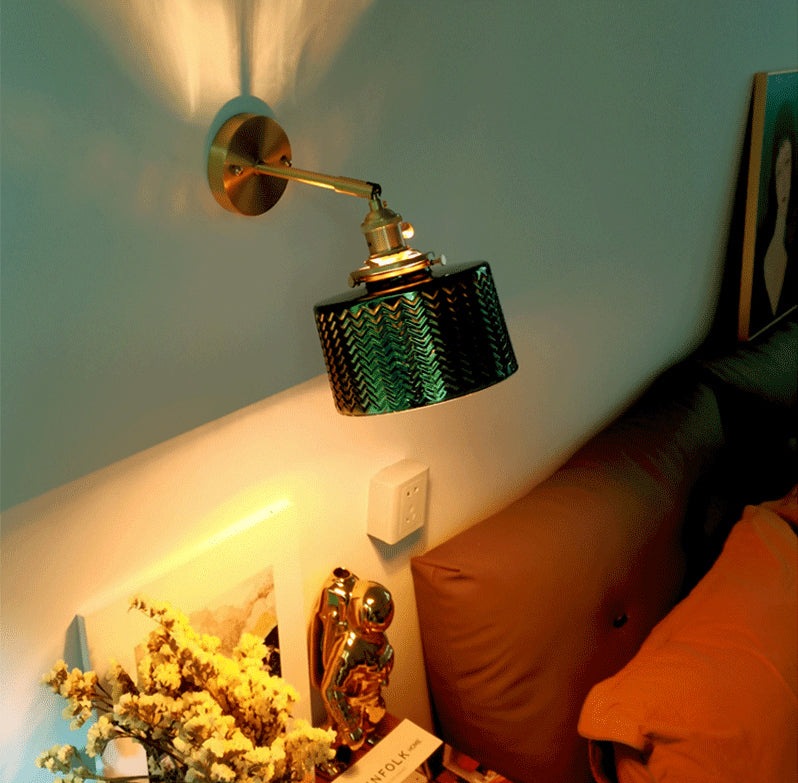 Shiny Green Glass Cylinder LED Wall Light in Art Deco Style