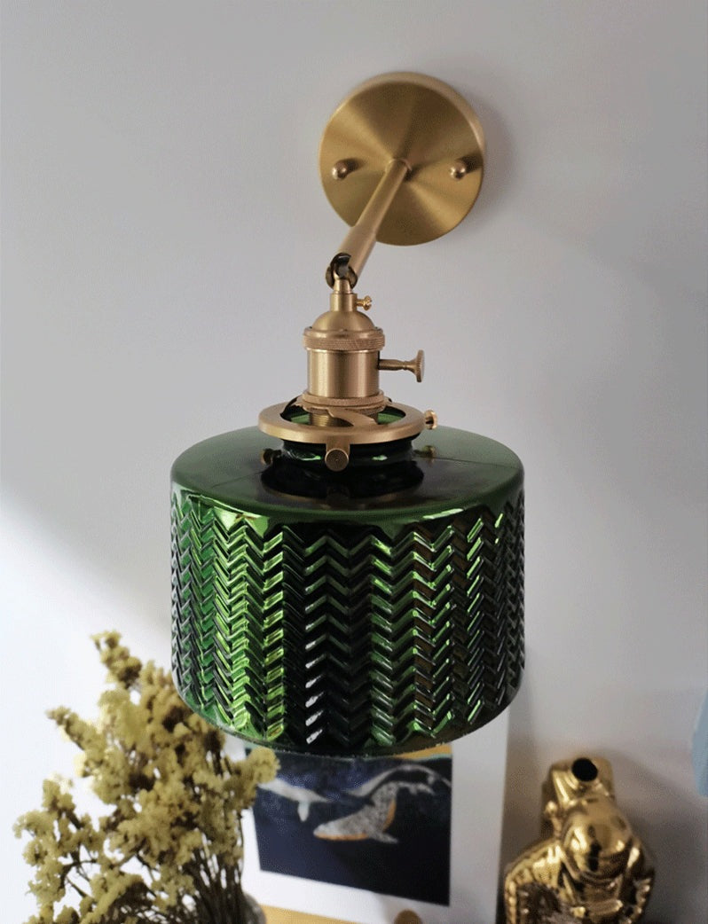 Shiny Green Glass Cylinder LED Wall Light in Art Deco Style