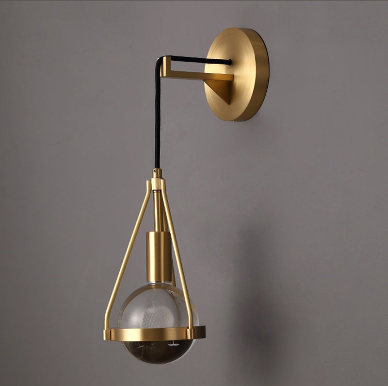 Shiny LED Glass Raindrop Wall Light with Brushed Brass Frame in Modern &amp; Contemporary Style Close up - unlit