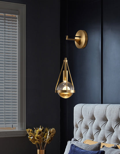 Shiny LED Glass Raindrop Wall Light with Brushed Brass Frame in Modern &amp; Contemporary Style in Contemporary Living Space