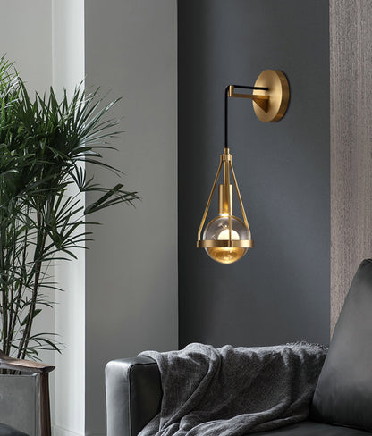 Shiny LED Glass Raindrop Wall Light with Brushed Brass Frame in Modern &amp; Contemporary Style in Modern Living Room