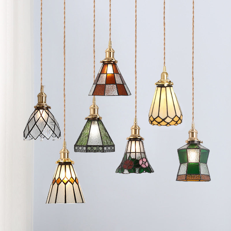 3-Head Vintage Stained Glass Ceiling Pendant Light