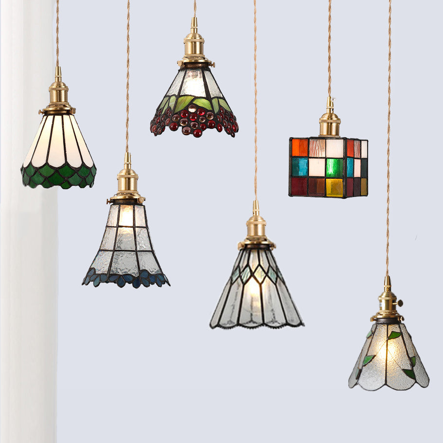 3-Head Vintage Stained Glass Ceiling Pendant Light