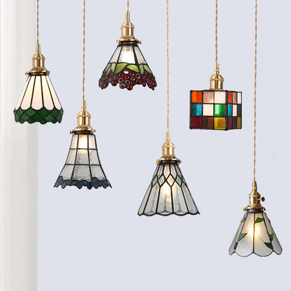 Vintage Window Grids Stained Glass Ceiling Pendant Light