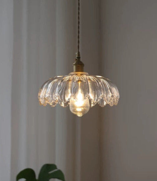 Vintage Clear Lotus Flower Glass Ceiling Pendant Light