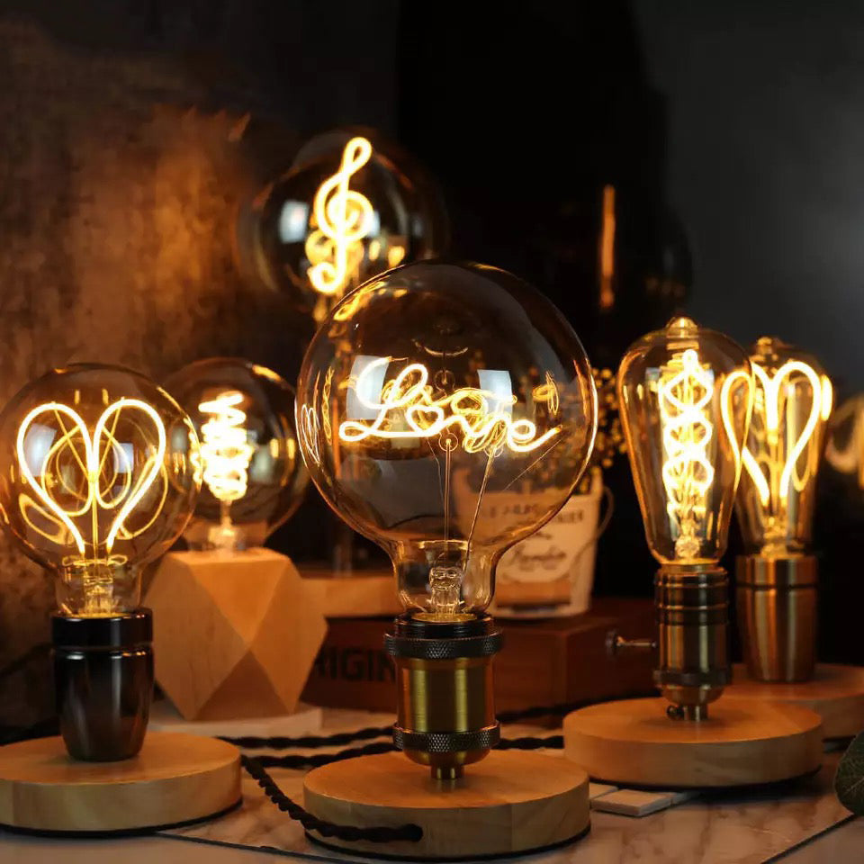 Vintage Industrial Large LED Edison Globe with Filament Text Love