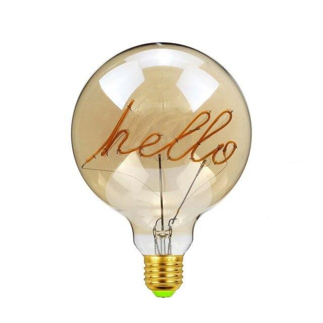 Vintage Industrial Large LED Edison Globe with Filament Text hello