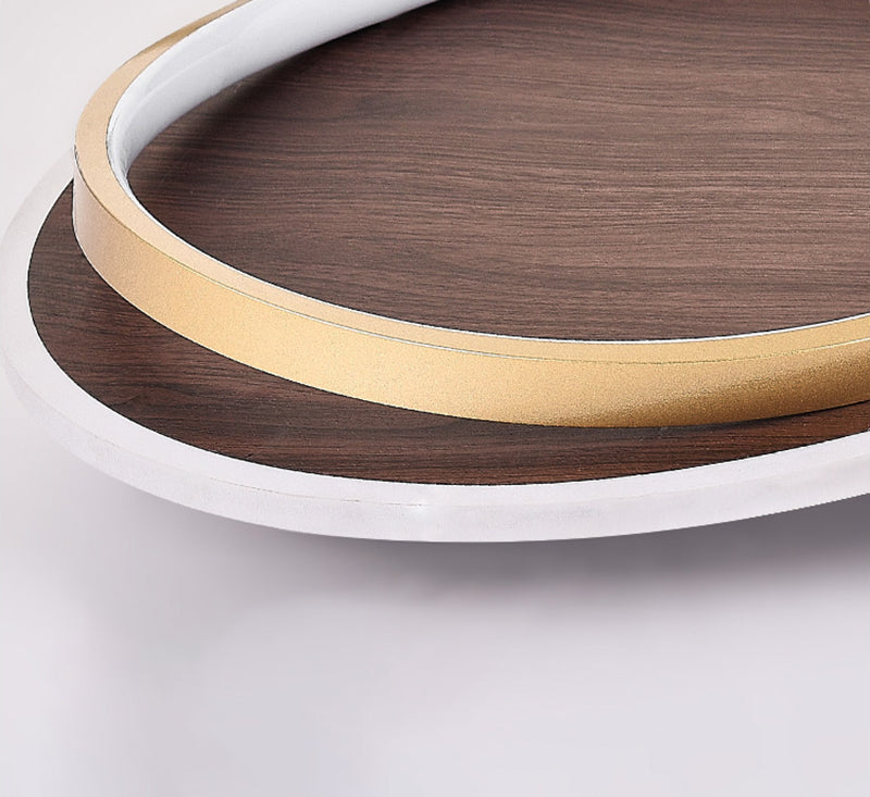 Wooden LED Flush Mount Ceiling Light with Metal Ring in Modern &amp; Contemporary Style Metal Ring Close up