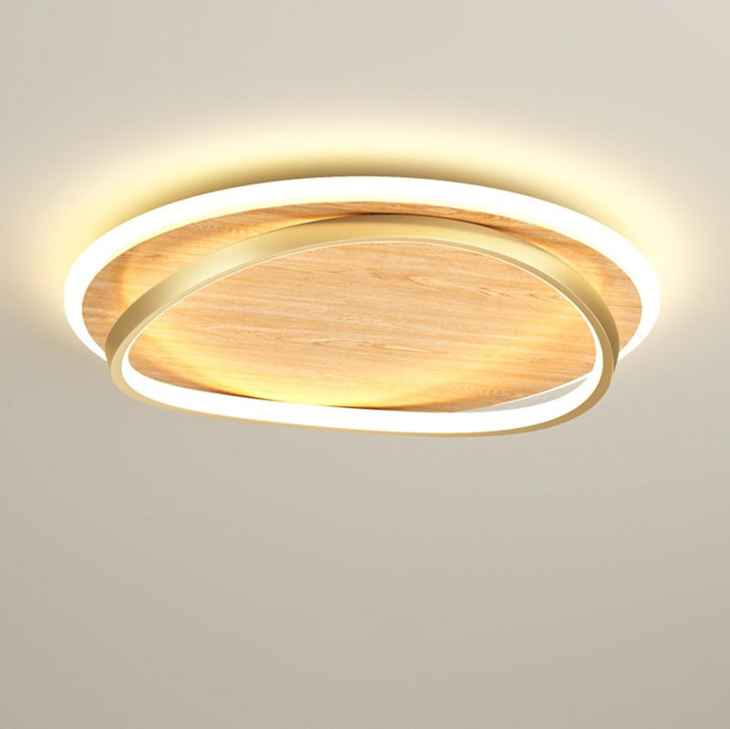 Wooden LED Flush Mount Ceiling Light with Metal Ring in Modern &amp; Contemporary Style Oak