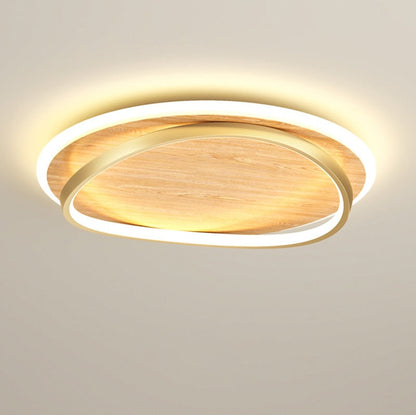 Wooden LED Flush Mount Ceiling Light with Metal Ring in Modern &amp; Contemporary Style Oak