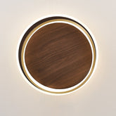 Wooden LED Flush Mount Ceiling Light with Metal Ring in Modern & Contemporary Style Walnut Close up