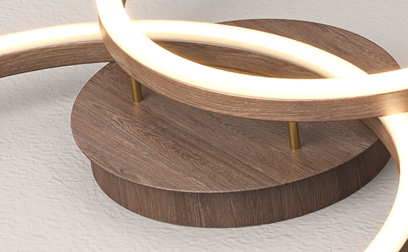 Wooden LED Flush Mount Ceiling Light with Single, Double or Triple Rings in Modern &amp; Contemporary Style_Close up