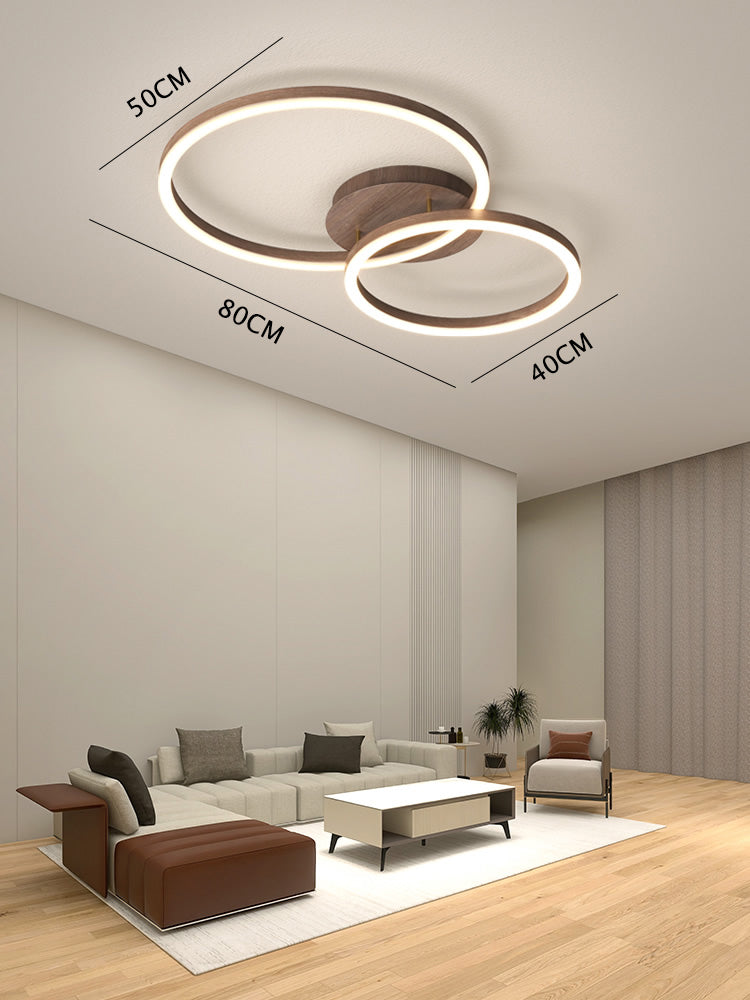 Wooden LED Flush Mount Ceiling Light with Single, Double or Triple Rings in Modern &amp; Contemporary Style_Double_Dimensions