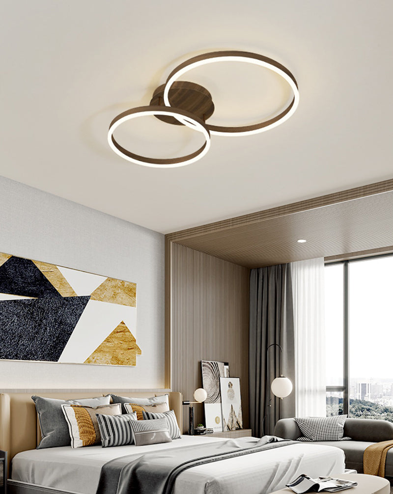 Wooden LED Flush Mount Ceiling Light with Single, Double or Triple Rings in Modern &amp; Contemporary Style_Double_in Contemporary Bedroom