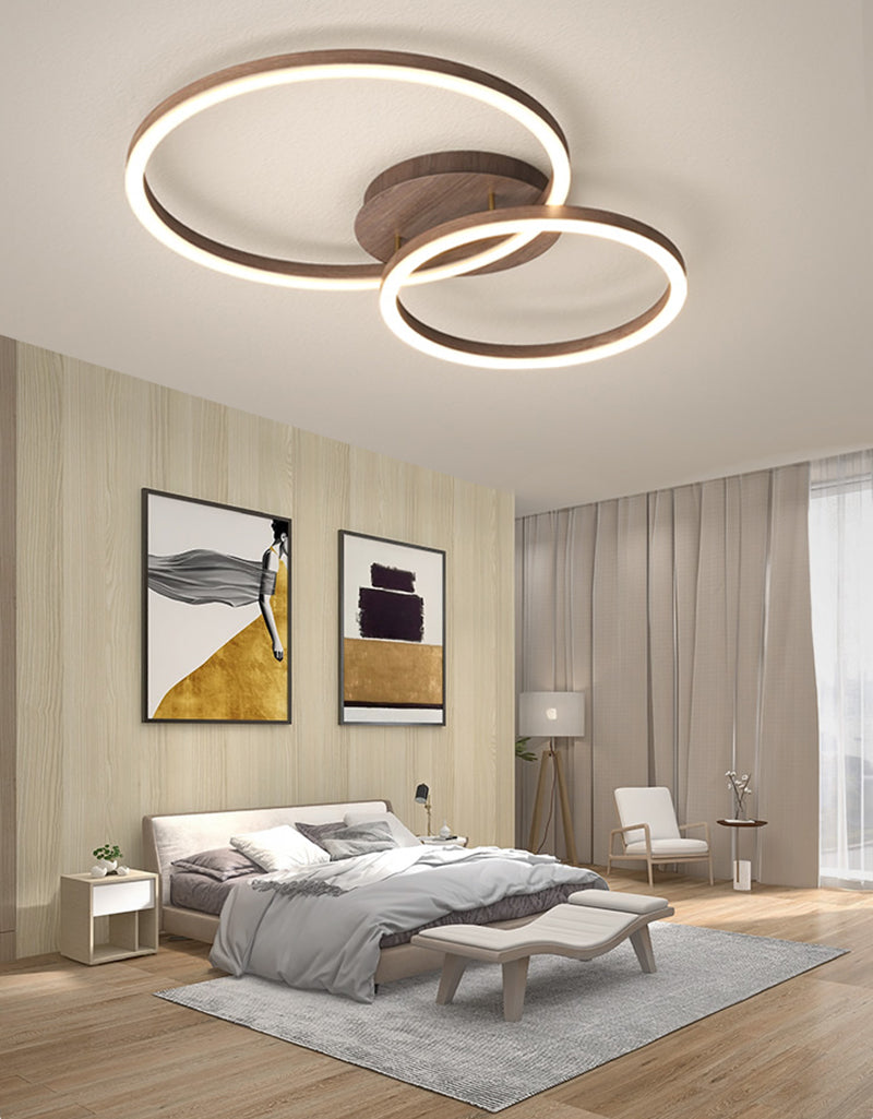 Wooden LED Flush Mount Ceiling Light with Single, Double or Triple Rin ...