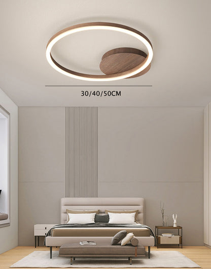 Wooden LED Flush Mount Ceiling Light with Single, Double or Triple Rings in Modern &amp; Contemporary Style