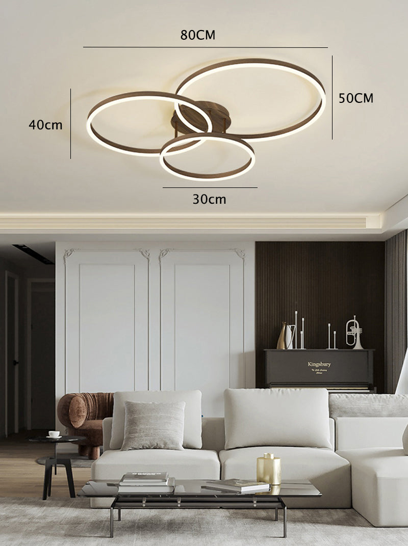 Wooden LED Flush Mount Ceiling Light with Single, Double or Triple Rings in Modern &amp; Contemporary Style_Triple_Dimensions