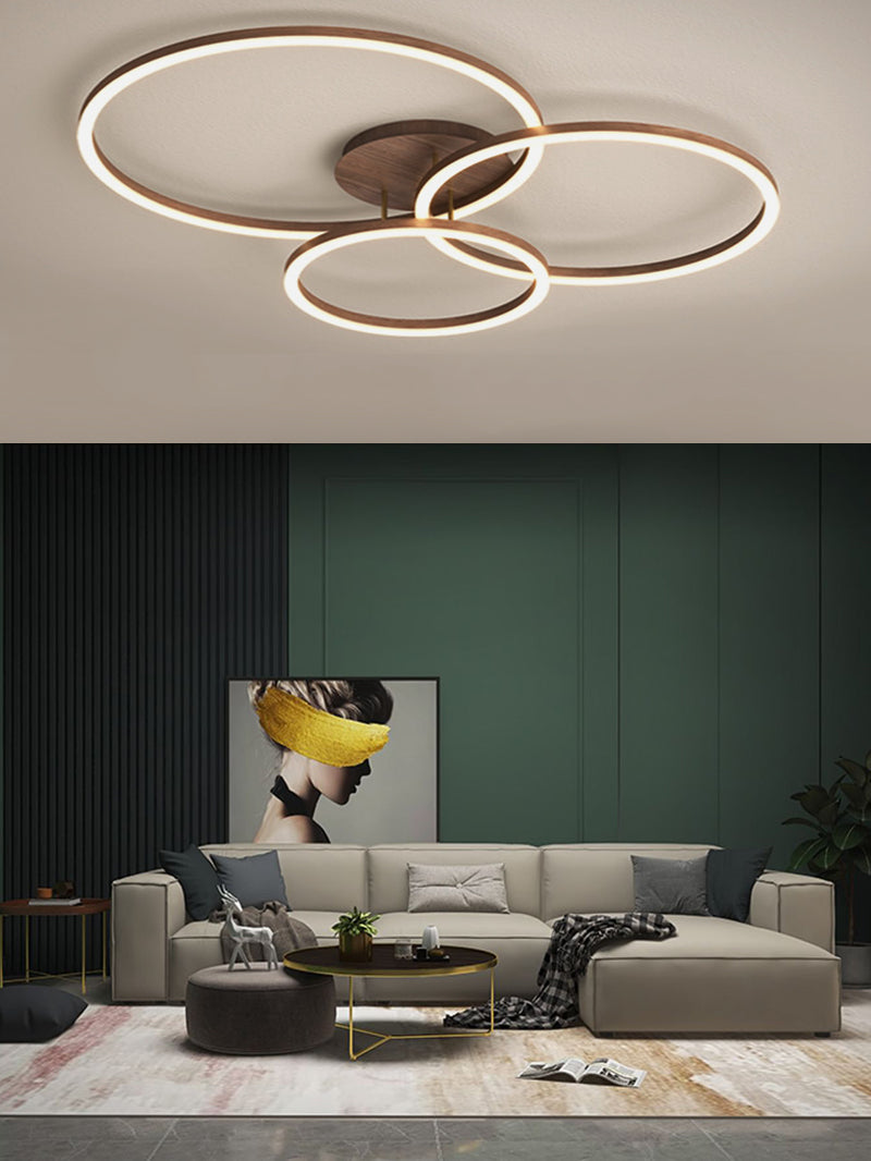 Wooden LED Flush Mount Ceiling Light with Single, Double or Triple Rings in Modern &amp; Contemporary Style_Triple_in Art Deco Living Room