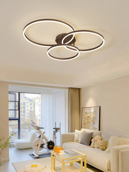 Wooden LED Flush Mount Ceiling Light with Single, Double or Triple Rings in Modern &amp; Contemporary Style_Triple_in Contemporary Living Room