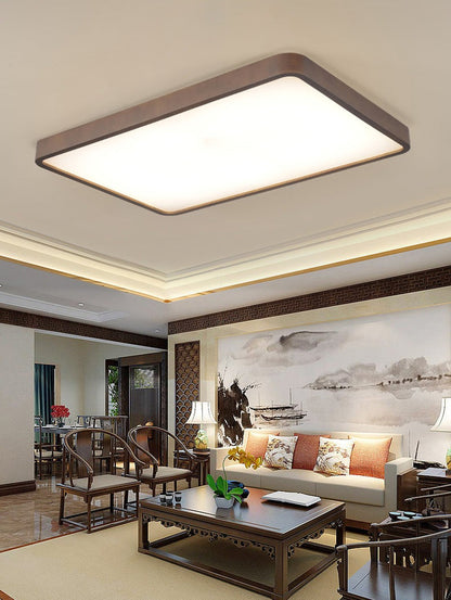 Wooden Rectangular LED Flush Mount Ceiling Light in Scandinavian Style_Walnut_in Vintage Living Room