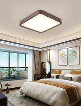 Wooden Square LED Flush Mount Ceiling Light in Scandinavian Style Walnut in Nordic Bedroom