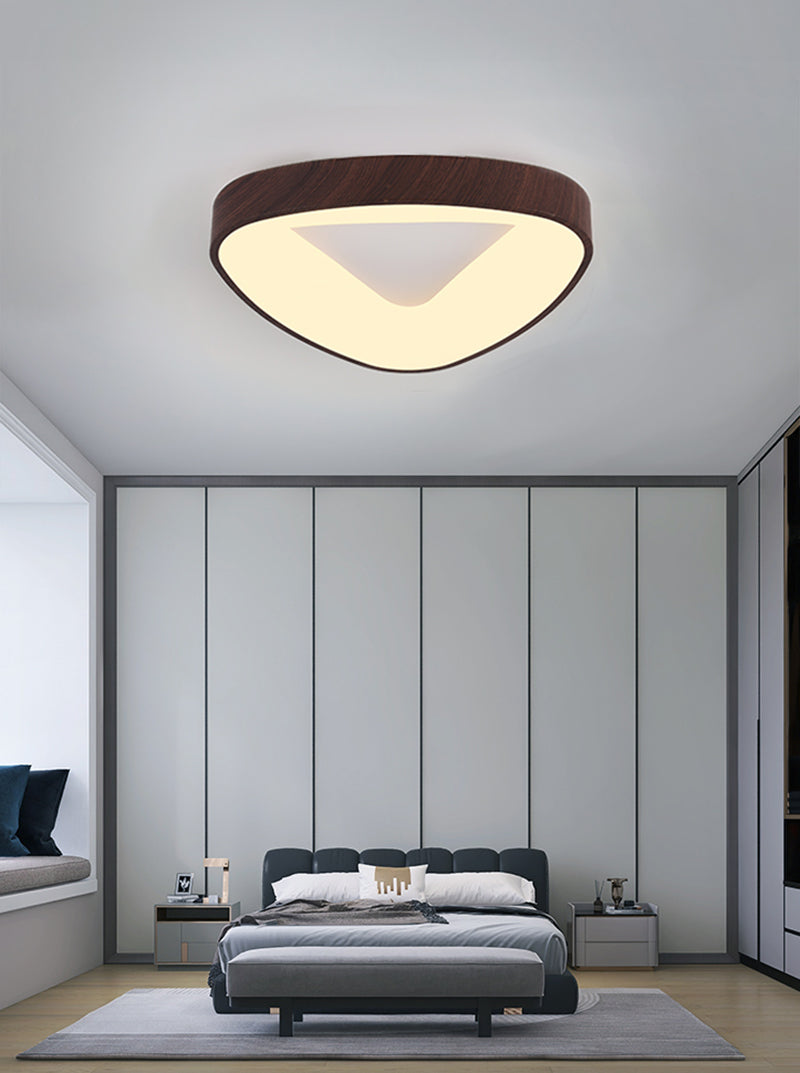 Wooden Triangular Ring LED Flush Mount Ceiling Light in Scandinavian Style