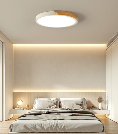 Wooden and Acrylic LED Flush Mount Ceiling Light in Scandinavian Style_White_in Cozy Bedroom