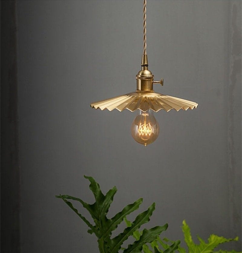 Golden Brushed Brass Pendant LED Light in Pleated Tutu Shape - Bulb Included