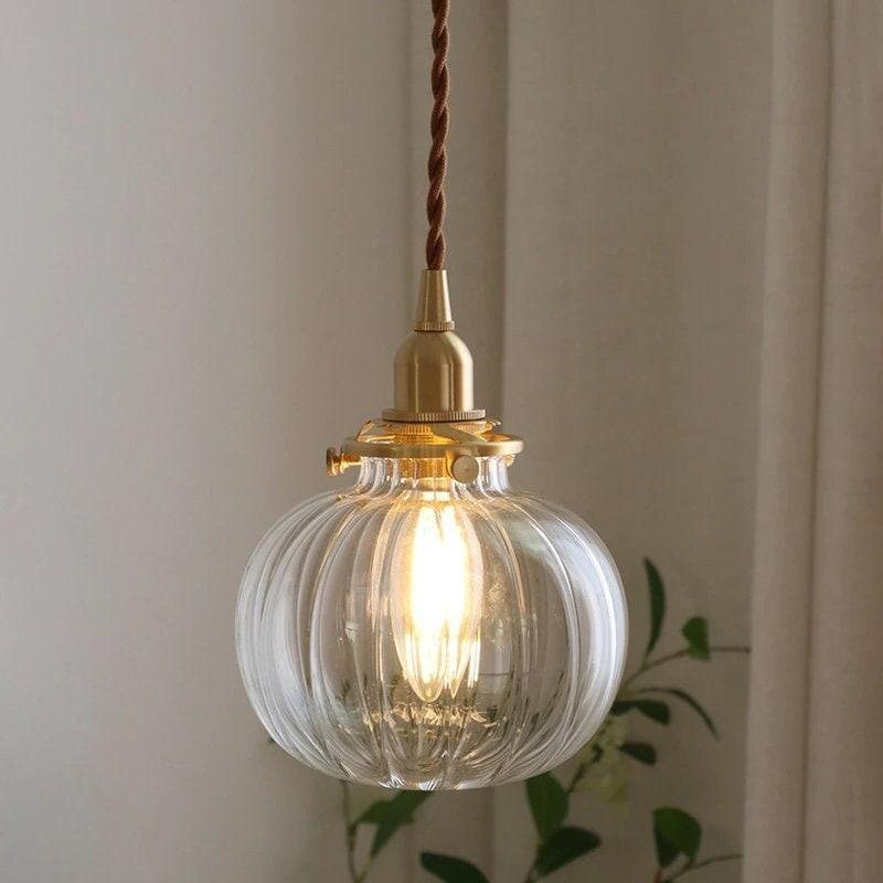 Handmade Clear Glass Ball Pendant LED Light in Vintage Style - Bulb Included