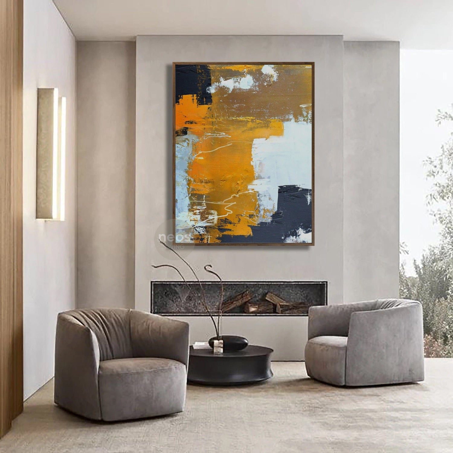 Yellow / White / Black Abstract Painting / Wall Art - NE0034