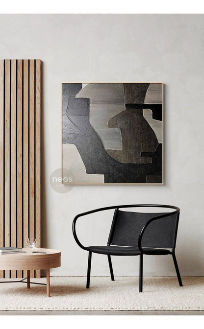 Black / Grey Textured Abstract Painting / Wall Art - NE0056