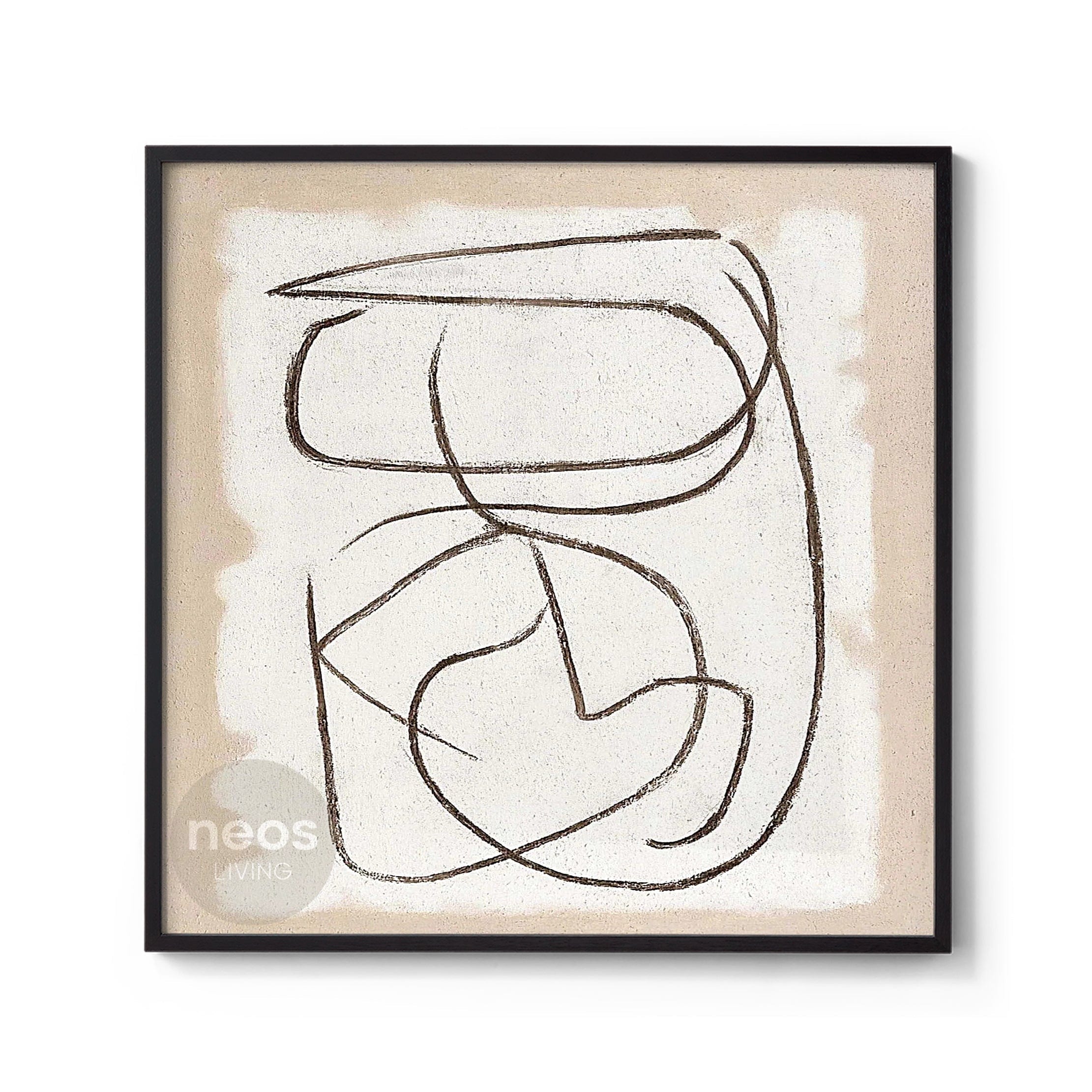 White / Beige / Black Line Art Abstract Painting / Wall Art - NE0072