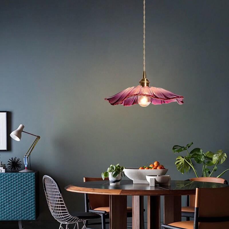 Violet Glass Sunflower Pendant LED Light in Vintage Style - Bulb Included