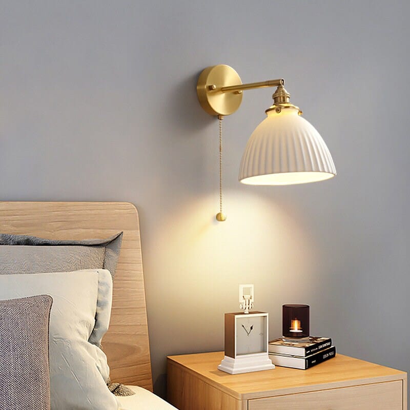 Handemade Ceramic Wall Light in Pleated Cup Shape - Bulb Included