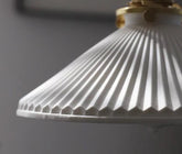 Japanese Ceramic Pendant LED Light in Pleated Hat Shape - Bulb Included