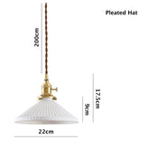 Japanese Ceramic Pendant LED Light in Pleated Hat Shape - Bulb Included