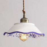 Ceramic Plate Pendant LED Light in Portuguese Tile Style - Bulb Included