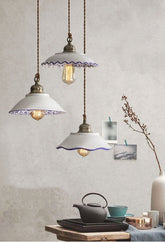 Ceramic Plate Pendant LED Light in Portuguese Tile Style - Bulb Included