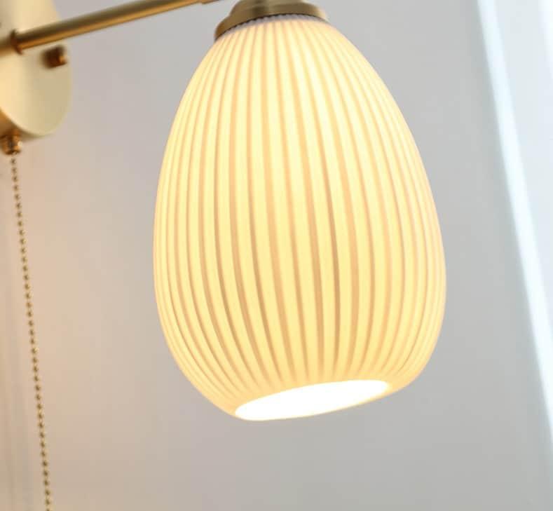 Ribbed Ceramic Wall Light in Lantern Egg Shape - Bulb Included