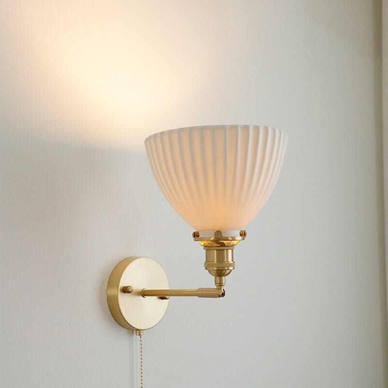 Handemade Ceramic Wall Light in Pleated Cup Shape - Bulb Included