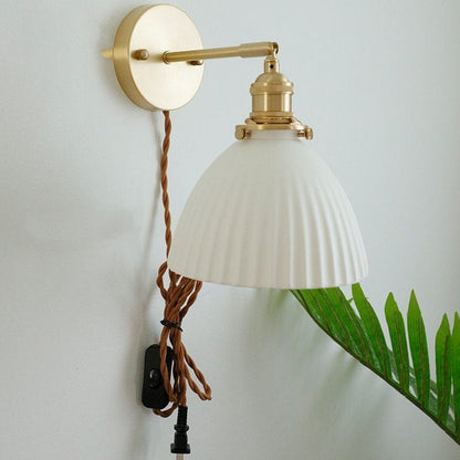 Handemade Ceramic Wall Light in Pleated Cup Shape - Bulb Included