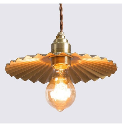 Golden Brushed Brass Pendant LED Light in Pleated Tutu Shape - Bulb Included