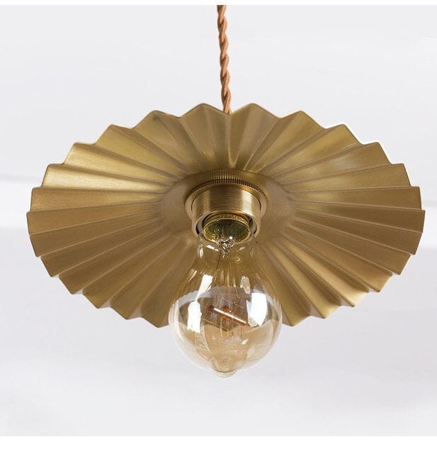 Golden Brushed Brass Pendant LED Light in Pleated Tutu Shape - Bulb Included